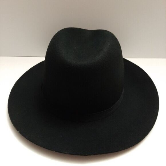 AUXILIARY Aritzia 100% Wool Felt Fedora Hat Tonal Ribbon Detail Black Sz S - M - Picture 7 of 16